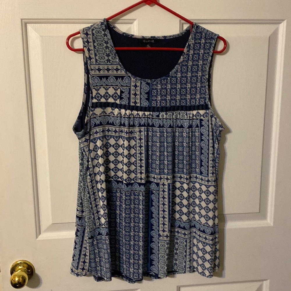 Glance XL Short sleeve lined blue print top